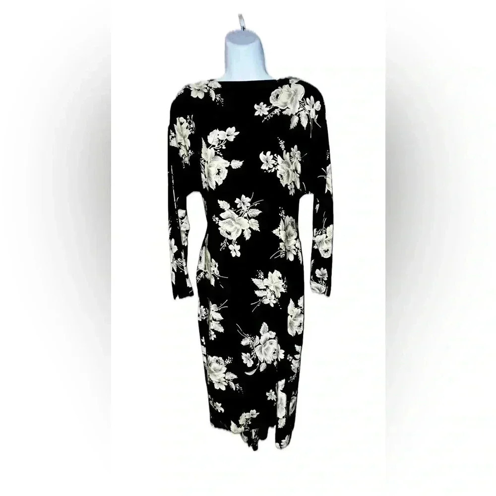 Vintage Marsel size 9/30 dress black with cream floral design